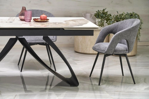 Stół rozkładany do jadalni Margareth biały marmur 180-260 cm nowoczesny blat spiek czarne nogi