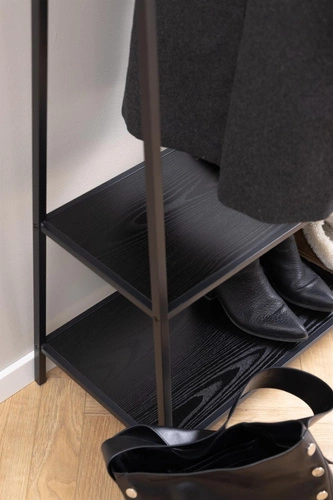 Wieszak stojący Seaford czarny z półkami na buty nowoczesny do przedpokoju Actona