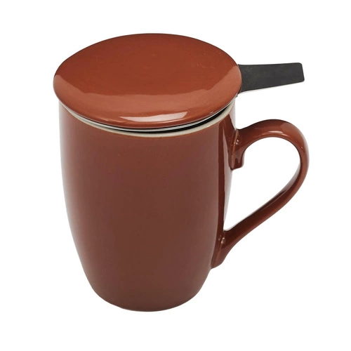 Kubek do herbaty z zaparzaczem i pokrywką Mira Intesi kamionka pomarańczowy elegancki