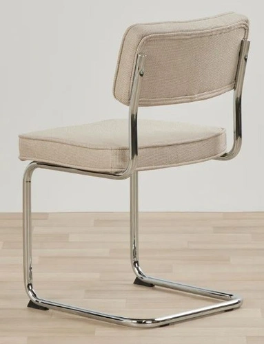 Krzesło tapicerowane Tepper beżowe do jadalni nowoczesne na chromowanych płozach