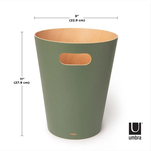 Kosz na śmieci drewniany Umbra Woodrow zielony matowy do biura lub gabinetu 7,5l