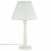 Lampka nocna do sypialni Leo Atmosphera biała klasyczna z abażurem i drewnianą podstawą 36 cm