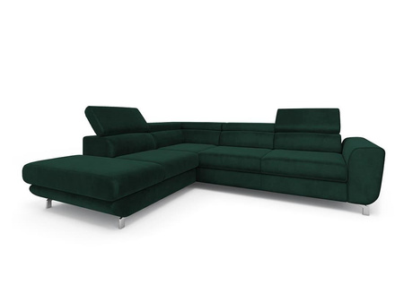 Narożnik z funkcją spania Mario Bottle Green Velvet lewostronny
