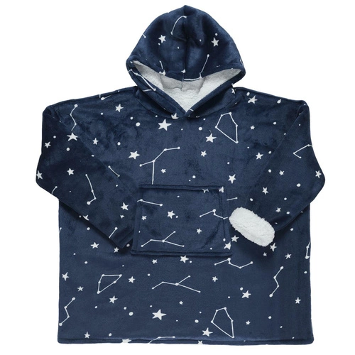 Bluzo koc z kapturem Astro granatowy ciepły polarowy do salonu i na kanapę 