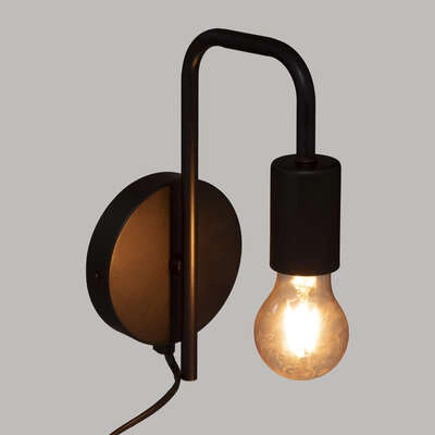 Kinkiet ścienny Keli czarny nowoczesny industrialny z kablem do salonu i sypialni Atmosphera