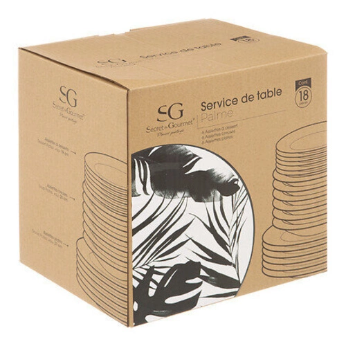 Porcelanowa zastawa stołowa Palme 18-elementowa biało-czarna do jadalni do zmywarki