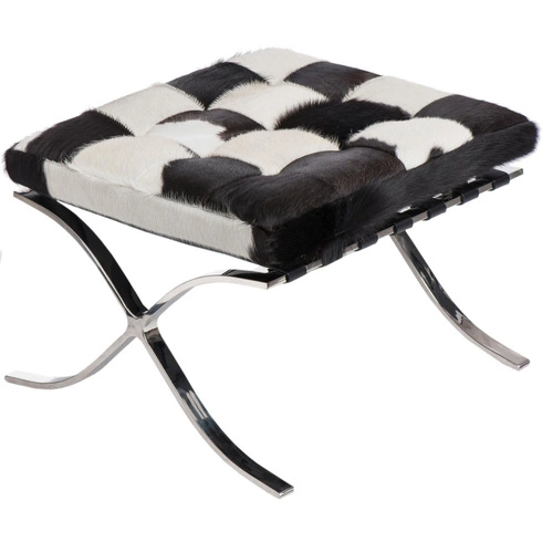 Podnóżek skórzany BA1 Premium inspirowany Barcelona do salonu nowoczesny czarny D2.DESIGN