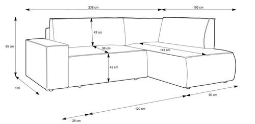 Narożnik rozkładany z funkcją spania Molde L sztruksowy beżowy prawy do salonu z pojemnikiem