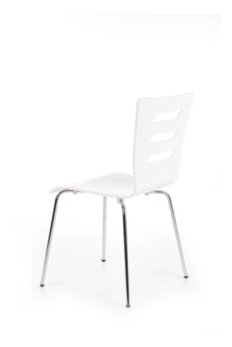 Krzesło do jadalni Intesi Lui białe skandynawskie ze sklejki na chromowanych nogach