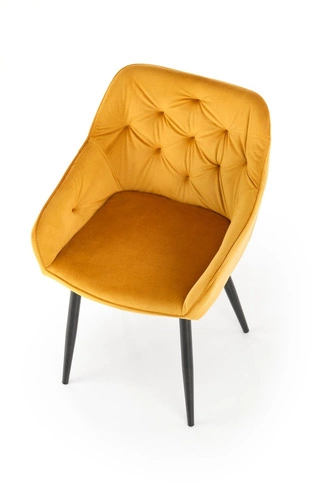 Krzesło do jadalni Marion musztardowe tapicerowane welur z podłokietnikami nowoczesne Intesi