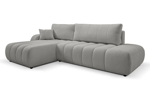 Narożnik Hobro lewy szary nowoczesny z funkcją spania i pojemnikiem do salonu