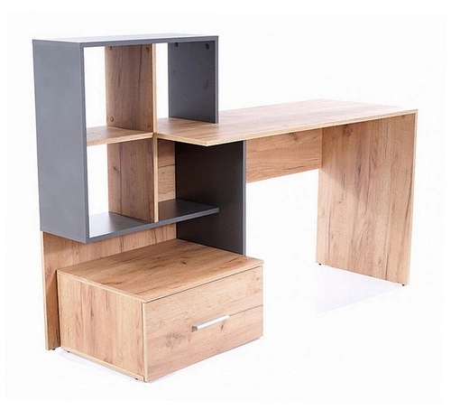 Biurko nowoczesne z półkami i szufladą Garos 2 dąb wotan antracyt do pracy i nauki