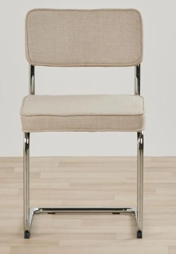 Krzesło tapicerowane Tepper beżowe do jadalni nowoczesne na chromowanych płozach