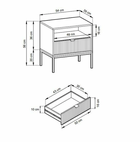 Szafka nocna Delicious Intesi ryflowana zielona z czarnymi nogami 54 cm z szufladą do sypialni i salonu