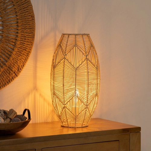 Lampka nocna stołowa rattanowa Kita Atmosphera do sypialni salonu w stylu boho naturalna 48 cm