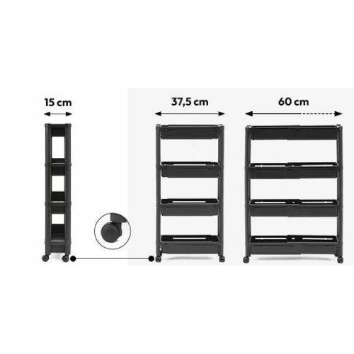 Wąski plastikowy wózek na kółkach 4-poziomowy z regulacją głębokości do kuchni lub łazienki 5five