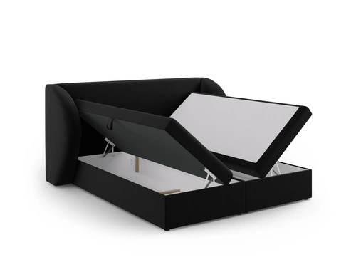 Łóżko tapicerowane Miley 160x200 czarne welurowe z pojemnikiem do sypialni glamour