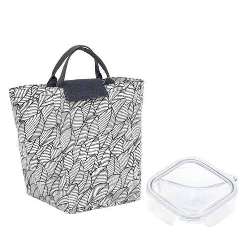 Intesi zestaw lunchbox szklany z torbą termiczną szarą do pracy i szkoły nowoczesny 26 cm