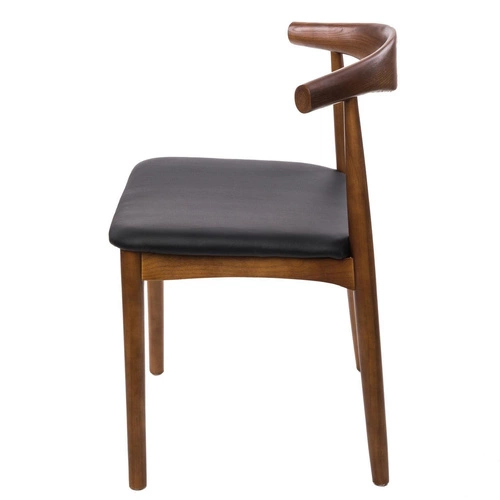 Krzesło drewniane Codo inspirowane Elbow Chair do jadalni tapicerowane ekoskóra brązowe
