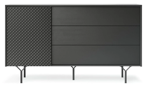 Komoda czarna Navara 144 cm nowoczesna z szufladami na nóżkach do salonu i sypialni Intesi