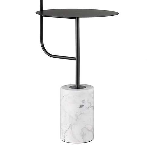 Lampa stojąca do salonu VINCENT czarna z marmurową podstawą i stolikiem LED 146 cm