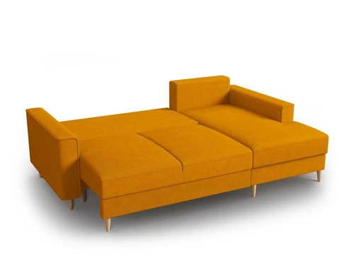 Narożnik z funkcją spania Cartadera Yellow Corduroy Prawostronna kolor nóg naturalny