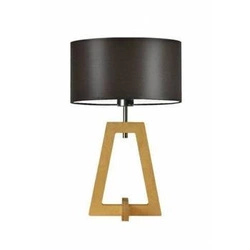 Lampka nocna Clio brązowa nowoczesna z abażurem i dębową podstawą do sypialni LYSNE