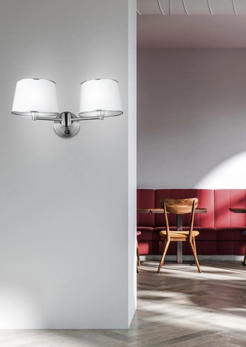 Kinkiet ścienny Ibis biały klasyczny z tkaninowym abażurem i wyłącznikiem do sypialni CANDELLUX