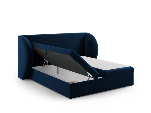 Łóżko tapicerowane Miley welurowe niebieskie 160x200 z pojemnikiem do sypialni