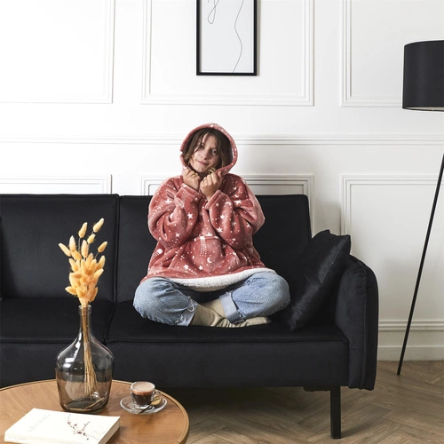 Astro różowa bluzo koc z kapturem ciepły polarowy na kanapę do salonu Intesi