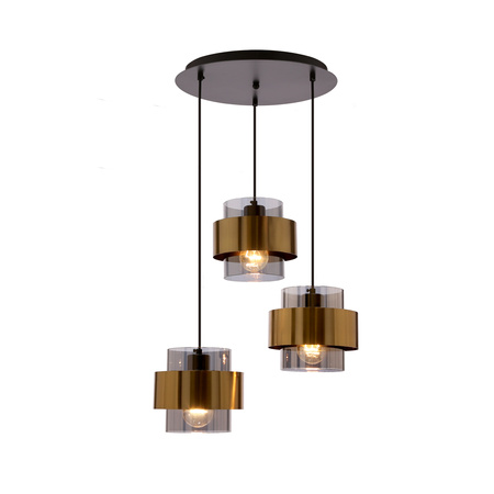 Lampa wisząca Spiega talerz czarny+mosiężny 3x60W E27 klosz dymiony