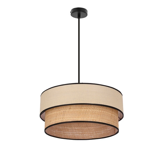 Lampa wisząca LORENZO czarny 1x60W E27  abażur kremowy z czarną oblamówką