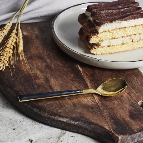 Charlotte Intesi złote czarne łyżeczki deserowe ze stali nierdzewnej na 4 osoby do zmywarki