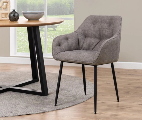 Krzesło tapicerowane Brooke jasnoszare z podłokietnikami do jadalni i salonu nowoczesne