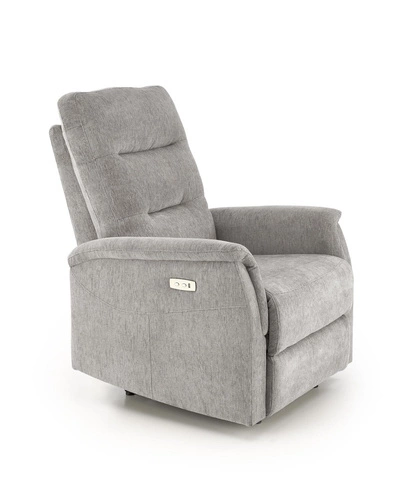 Fotel wypoczynkowy Tiala z podnóżkiem szary do salonu rozkładany elektrycznie USB Intesi