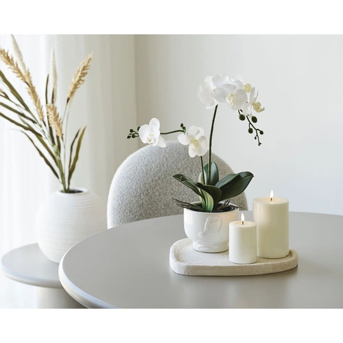 House Nordic beżowa taca dekoracyjna cementowa owalna do salonu 35x30 cm