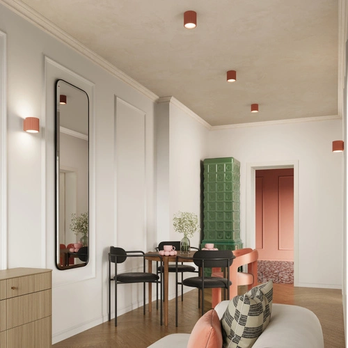 Plafon sufitowy AURA 1 różowy minimalistyczny okrągły do salonu i kuchni aluminium