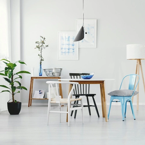 Krzesło metalowe Paris niebieskie inspirowane Tolix do jadalni i kuchni industrialne D2.DESIGN