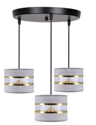 Lampa wisząca PANDY czarny talerz 3x40W E27 abażur szary+złoty