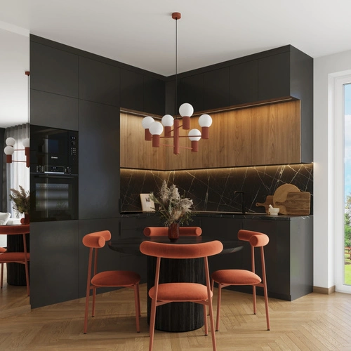 Żyrandol nowoczesny HALO 6 ochra czerwona do salonu i jadalni aluminium 64 cm