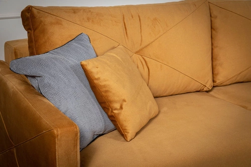 Sofa rozkładana z funkcją spania Saxo 2 osobowa do salonu nowoczesna żółta z pojemnikiem