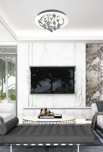 Korfu plafon LED okrągły chromowy 50 cm nowoczesny do salonu i jadalni glamour