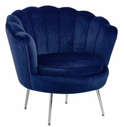 Fotel kubełkowy Korab VIC welur niebieski glamour do salonu inspirowany muszelką Intesi