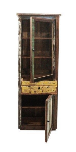 Witryna drewniana Bayang do salonu i jadalni orientalna z szybą na alkohol Intesi 180 cm