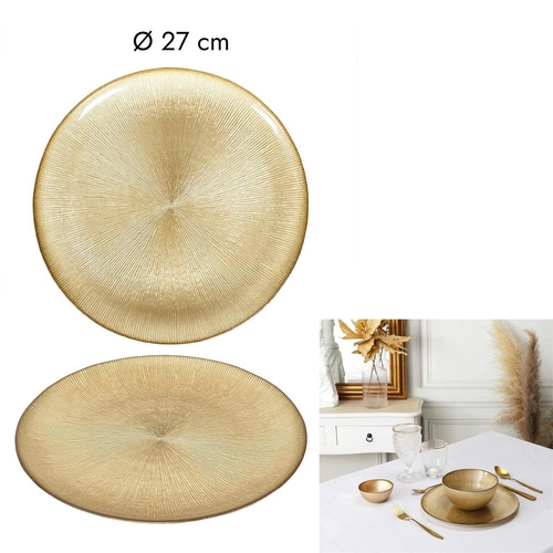 Talerz obiadowy Dore 27 cm złoty szklany nowoczesny do jadalni i restauracji