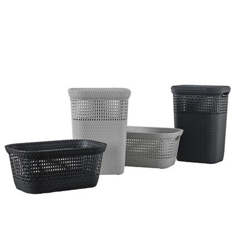 Nowoczesny kosz na pranie 45 l technorattan szary do łazienki 5five simply smart