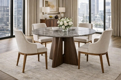 Stół okrągły Leban 120 cm marmur do jadalni nowoczesny orzech