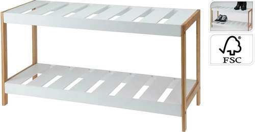 Szafka na buty Giselda Intesi biała bambusowa dwupółkowa skandynawska do przedpokoju