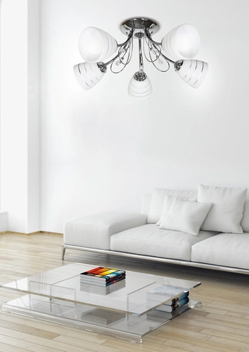 Lampa wisząca Simpli 5*40W E27 chrom z kryształkiem+klosz z paskiem