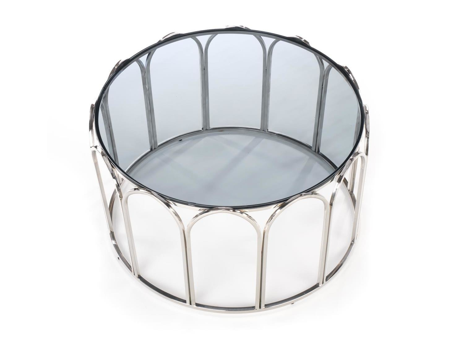 Stolik kawowy okrągły szklany glamour Viola dymiony chrom 81 cm do salonu Intesi